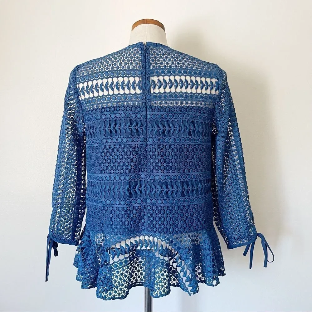 Anthropologie Shoshanna Blue Lace Peplum Top NWOT Medium